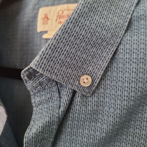 Penguin Blue Short Sleeve Slim Fit Button Down Shirt L - Picture 4 of 9